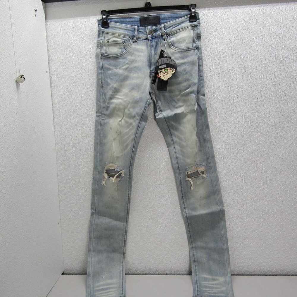 NEW TULONES Men’s Light Wash Coated Paint Yen Jeans – Light Blue – Size 29 x 35